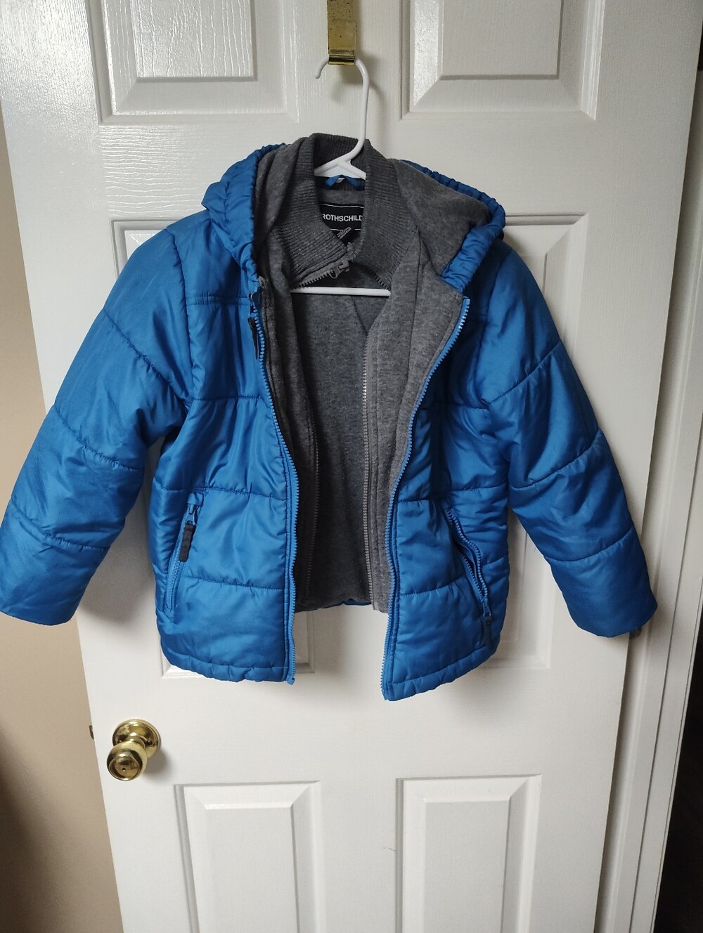 Rothchild Kids Blue Hooded Puffer Jacket with Inner Gray Layer